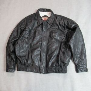 Boulder Ridge Leather Jacket Mens Large Black Bomber Moto Biker 90s Y2K Vintage